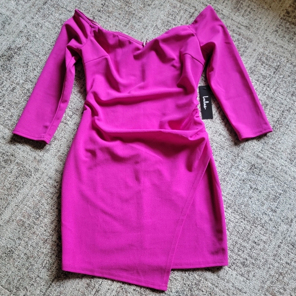 NWT Lulus Baby‎ Be Mine Magenta Off-the-Shoulder Bodycon Mini Dress Size Medium - Picture 4 of 13